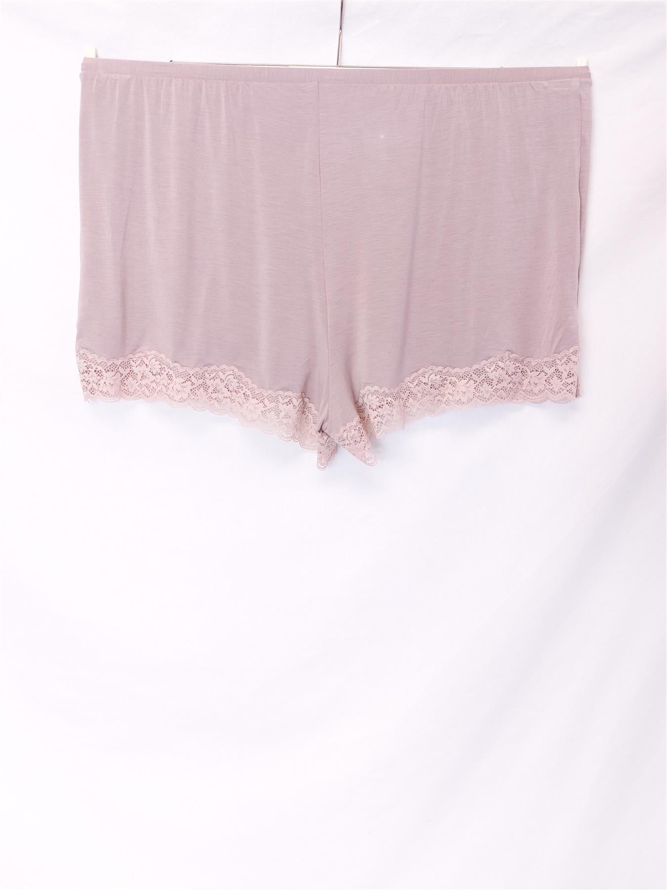 Women's Pyjama Bottoms Shorts Loungewear Soft Comfy Stretch Lace Trim Mauve