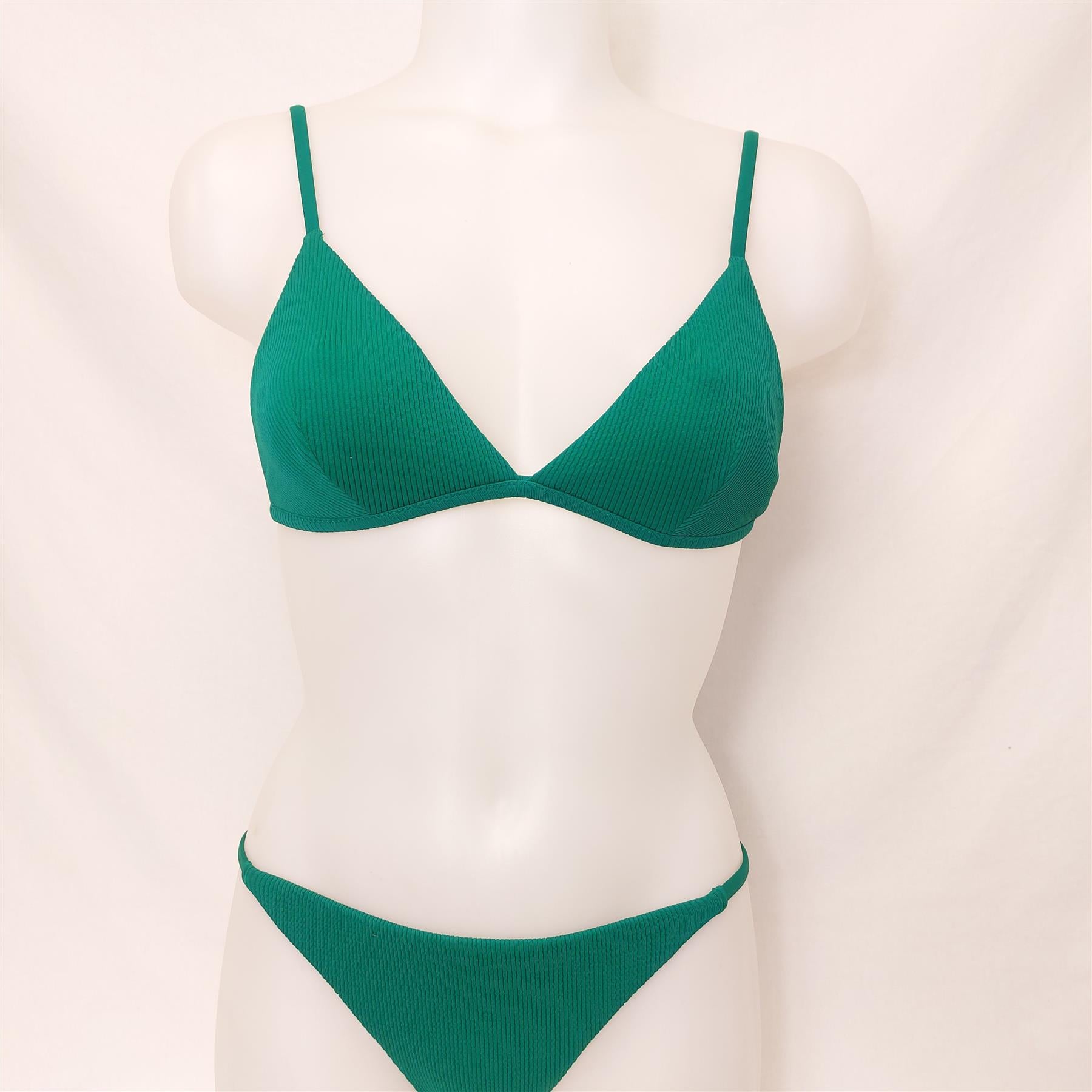 Turquoise Ribbed Recycled Strappy Bra-Style Bikini Top 