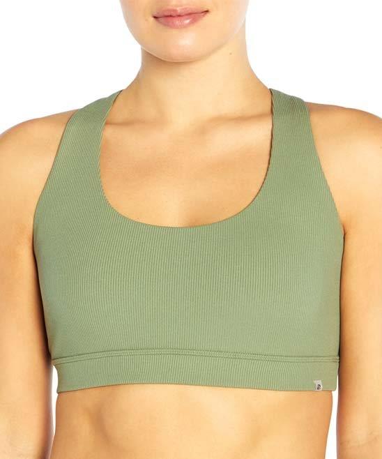 Marika Ribbed Sports Bra Gym Top Crop Crossback Non-Wired Removable Padding  Yoga